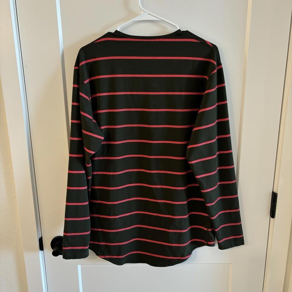 Men’s BYLT Basics Green And Red Striped Long Sleeve Shirt - Size M -Drop Cut Lux - Picture 4 of 6